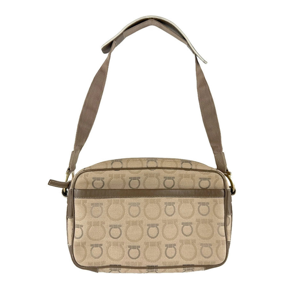 Salvatore Ferragamo shoulder bag Gancini canvas Beige Cream gray